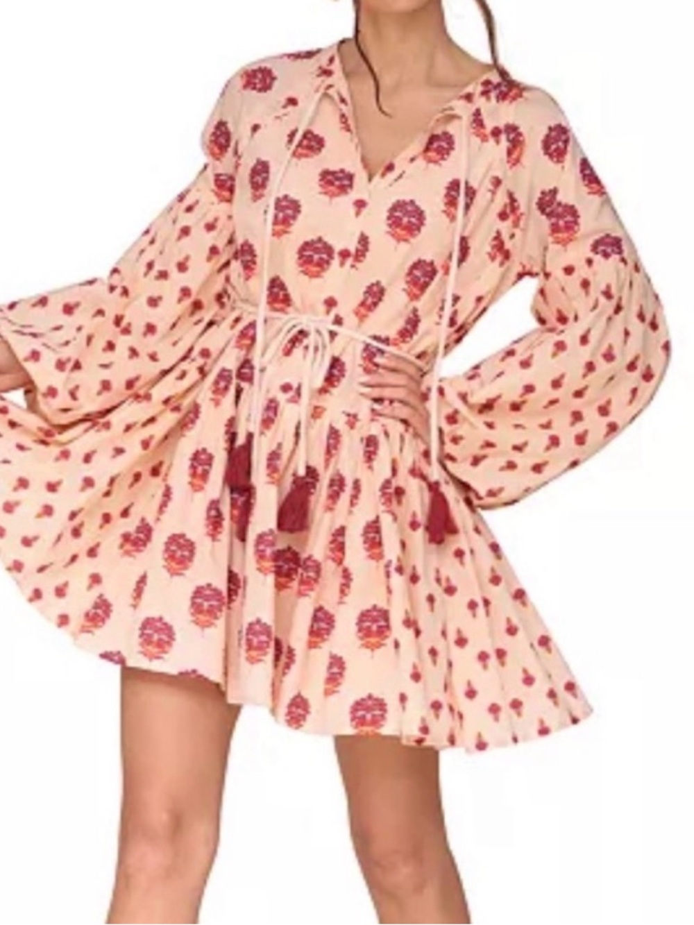 Avec Les Filles Peach Mini Dress with Red Floral Print NWOT *IR